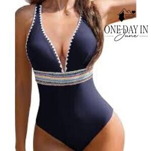 Aimage V Neck One Piece Swimsuit Size S